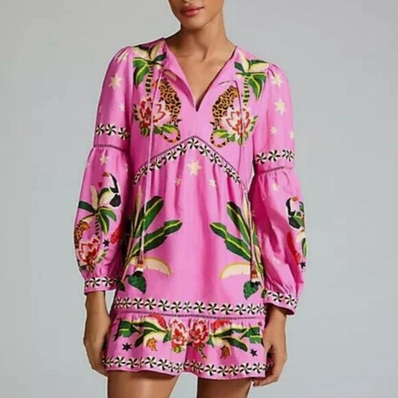 FARM Rio Pink Leopard Forest Mini Dress - Picture 1 of 10